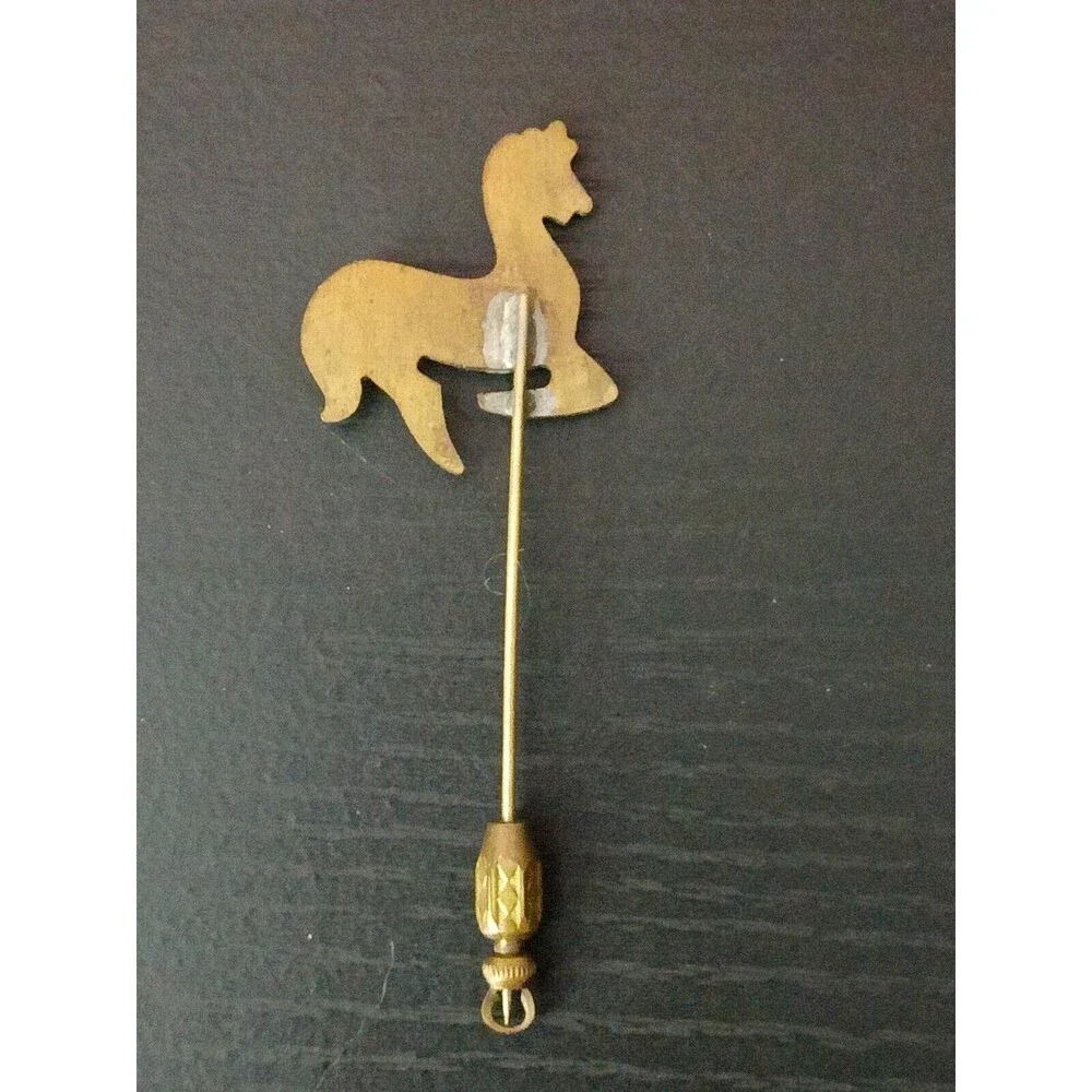 Brass Horse Red And Black Rhinestone Vintage Stick Pin